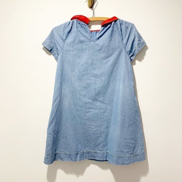 Mini Boden Chambray Embroidered Floral Dress Size 9/10 Peter Pan Collar - Picture 3 of 13